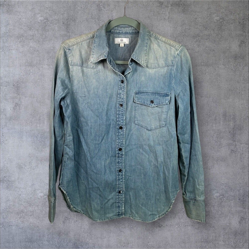 AG Adriano Goldschmied Denim Shirt Womens S Long Sleeve Cowgirl Western Grunge
